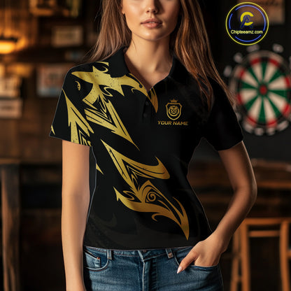 Black And Gold Dartboard Tribal Darts Polo & 1/4 Zip Custom Darts Shirt For Women, Darts Team Jersey TDM5366