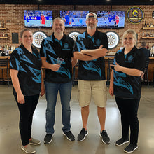 Load image into Gallery viewer, Black And Blue Dartboard Tribal Darts Polo &amp; 1/4 Zip Custom Darts Shirt For Women, Darts Jersey TDM5368