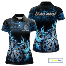 Load image into Gallery viewer, Black And Blue Dartboard Tribal Flame Darts Polo &amp; 1/4 Zip For Women Custom Darts Team Jersey TDM6013