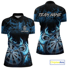 Load image into Gallery viewer, Black And Blue Dartboard Tribal Flame Darts Polo &amp; 1/4 Zip For Women Custom Darts Team Jersey TDM6013