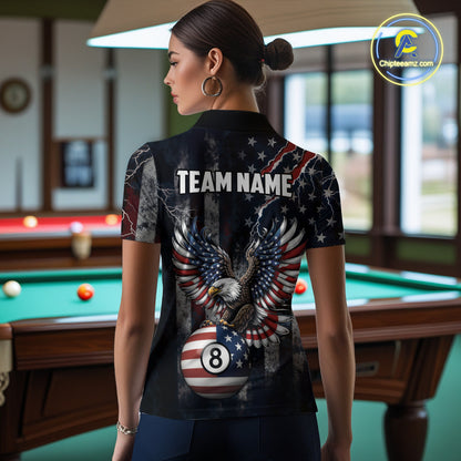 Grunge American Flag Eagle Patriotic Billiard Shirt For Women Custom 8 Ball Pool Team Jersey TDM5379