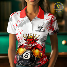Load image into Gallery viewer, Red And White Grunge Bull 8 Ball Billiard Shirt For Women Custom Pool Team Jersey Polo &amp; 1/4 Zip TDM5647