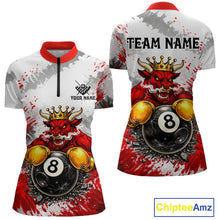 Load image into Gallery viewer, Red And White Grunge Bull 8 Ball Billiard Shirt For Women Custom Pool Team Jersey Polo &amp; 1/4 Zip TDM5647