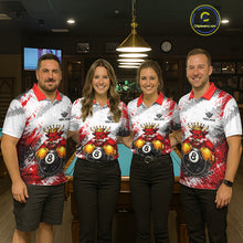 Load image into Gallery viewer, Red And White Grunge Bull 8 Ball Billiard Shirt For Women Custom Pool Team Jersey Polo &amp; 1/4 Zip TDM5647