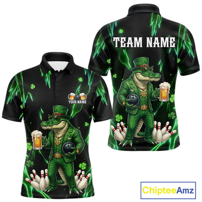 Custom Green St Patricks Alligator Bowling Shirt For Men, Lucky Bowling Team Jersey Polo & 1/4 Zip TDM6266