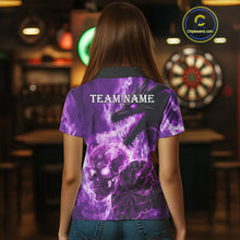 Load image into Gallery viewer, Personalized Purple Flaming Dragon And Skull Darts Shirt For Women Custom 3D Fire Darts Team Jersey TDM4959
