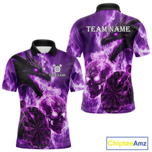 Load image into Gallery viewer, Personalized Purple Flaming Dragon And Skull Darts Shirt For Men Custom 3D Fire Darts Team Jersey TDM4959