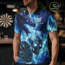 Load image into Gallery viewer, Personalized Blue Flaming Dragon And Skull Darts Shirt For Men Custom 3D Fire Darts Team Jersey TDM4960
