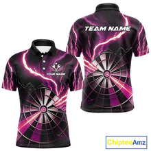 Load image into Gallery viewer, Personalized Pink Lightning Mens Dart Shirts Custom Glowing Darts Team Jersey Polo &amp; 1/4 Zip TDM5160