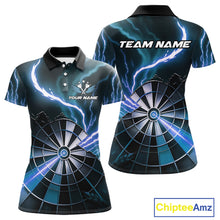 Load image into Gallery viewer, Personalized Blue Lightning Womens Dart Shirts Custom Glowing Darts Team Jersey Polo &amp; 1/4 Zip TDM5161