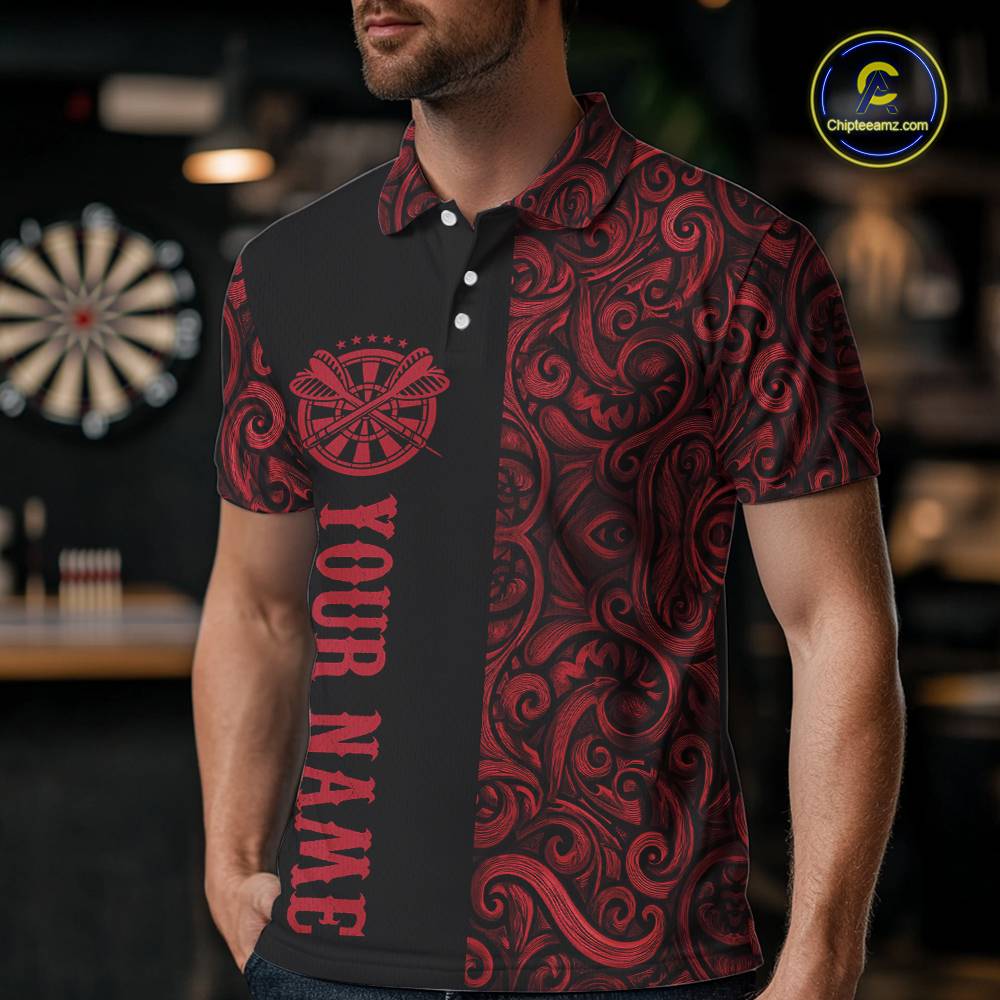 Black And Red Custom Tribal Darts Shirt For Men, Personalized Darts Jersey Team Polo & Quarter Zip TDM5391