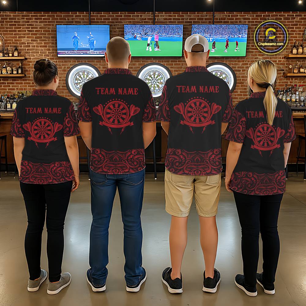 Black And Red Custom Tribal Darts Shirt For Men, Personalized Darts Jersey Team Polo & Quarter Zip TDM5391