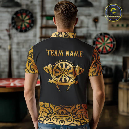 Black And Gold Custom Tribal Darts Shirt For Men, Personalized Darts Jersey Team Polo & Quarter Zip TDM5392