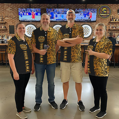 Black And Gold Custom Tribal Darts Shirt For Men, Personalized Darts Jersey Team Polo & Quarter Zip TDM5392
