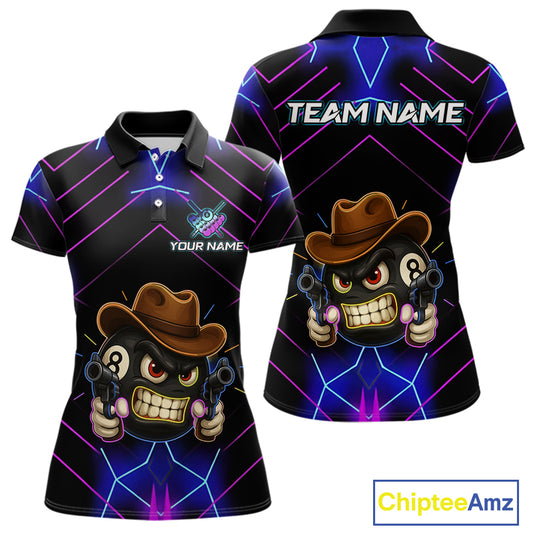 Funny Neon 8 Ball Pool Billiard Shirt For Women Custom Billiard Team Jersey Polo & 1/4 Zip TDM5405