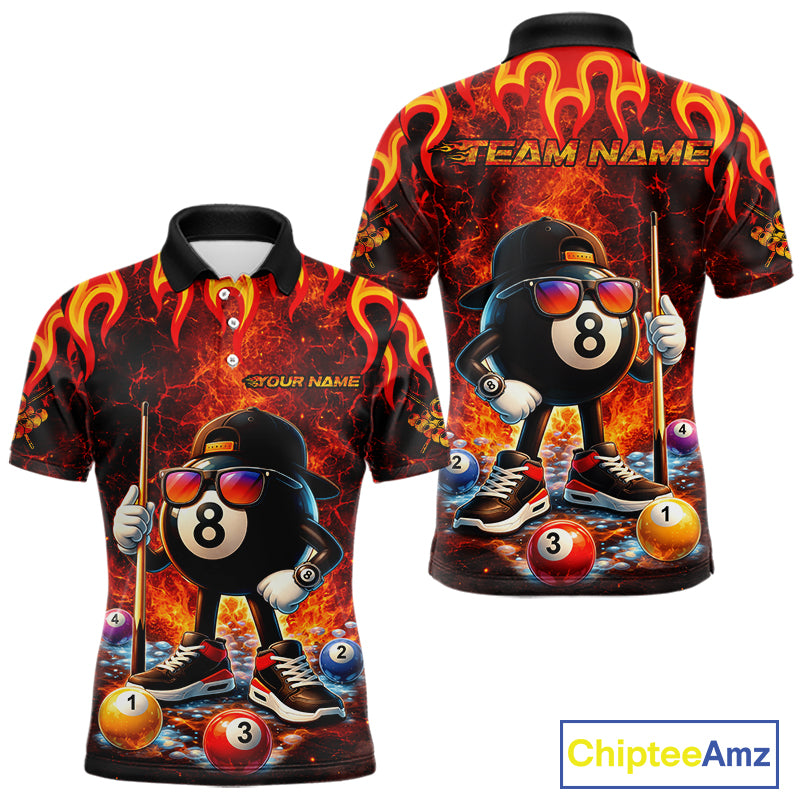 Funny 8 Ball Pool Flaming Billiard Shirt For Men Custom Billiard Team Jersey Polo & 1/4 Zip TDM5900