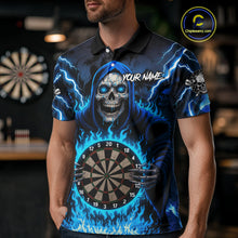 Load image into Gallery viewer, Blue Grim Reaper Thunder Lightning Mens Dart Shirts Custom Flame Dart Jerseys Team Polo &amp; 1/4 Zip TDM5174