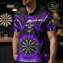 Load image into Gallery viewer, Purple Grim Reaper Thunder Lightning Men Dart Shirts Custom Flame Dart Jerseys Team Polo &amp; 1/4 Zip TDM5176