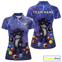 Load image into Gallery viewer, Purple Funny Cat Lightning Billiard Shirt For Women Custom 8 Ball Pool Team Jersey Polo &amp; 1/4 Zip TDM5912