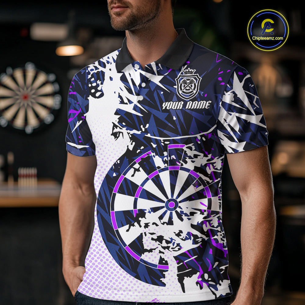 Personalized Paint Splash Darts Shirt For Men Custom Darts Jersey Team Polo & 1/4 Zip |Purple TDM6064