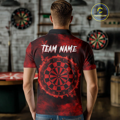 Black And Red Grunge Skull Butterflies Darts Shirt For Men Custom Darts Jersey Team Polo & 1/4 Zip TDM4992