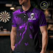 Load image into Gallery viewer, Black And Purple Grunge Skull Butterflies Darts Shirt For Men Custom Dart Jersey Polo &amp; 1/4 Zip TDM4994