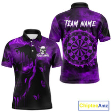 Load image into Gallery viewer, Black And Purple Grunge Skull Butterflies Darts Shirt For Men Custom Dart Jersey Polo &amp; 1/4 Zip TDM4994