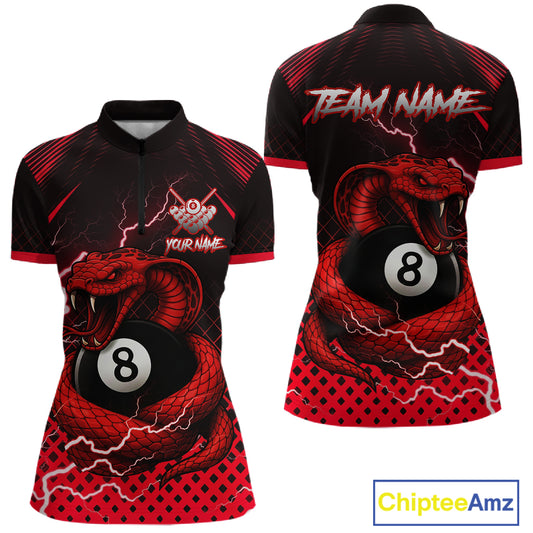 Personalized Red 8 Ball Lightning Cobra Snake Women's Billiards Shirts Custom Pool Team Jerseys TDM5197