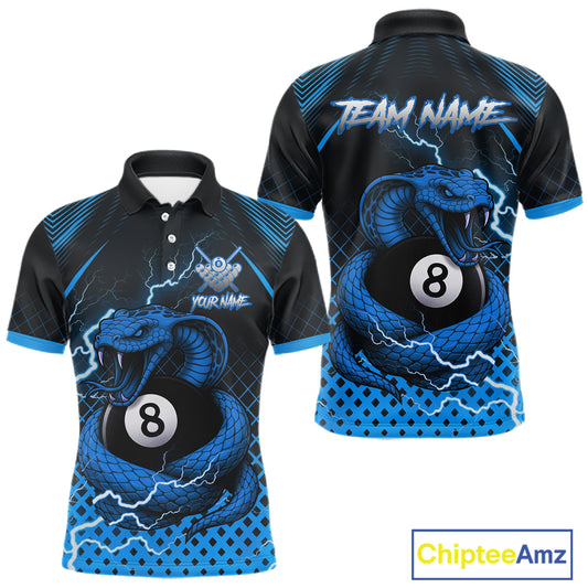 Personalized Blue 8 Ball Lightning Cobra Snake Men's Billiards Shirts Custom Pool Team Jerseys TDM5198