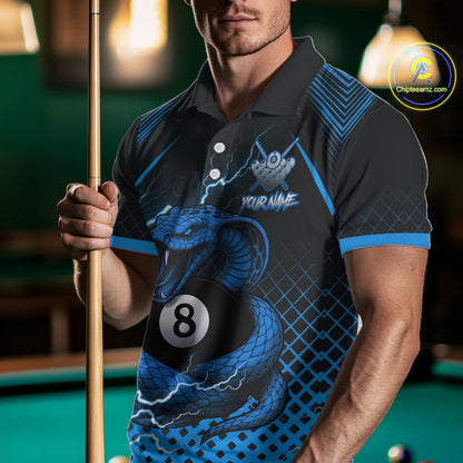 Personalized Blue 8 Ball Lightning Cobra Snake Men's Billiards Shirts Custom Pool Team Jerseys TDM5198
