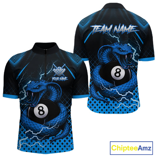 Personalized Blue 8 Ball Lightning Cobra Snake Men's Billiards Shirts Custom Pool Team Jerseys TDM5198