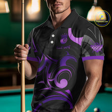 Load image into Gallery viewer, Black And Purple 8 Ball Crown Tribal Billiard Shirt For Men Custom Pool Team Jersey Polo &amp; 1/4 Zip TDM5733