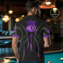 Load image into Gallery viewer, Black And Purple 8 Ball Crown Tribal Billiard Shirt For Men Custom Pool Team Jersey Polo &amp; 1/4 Zip TDM5733