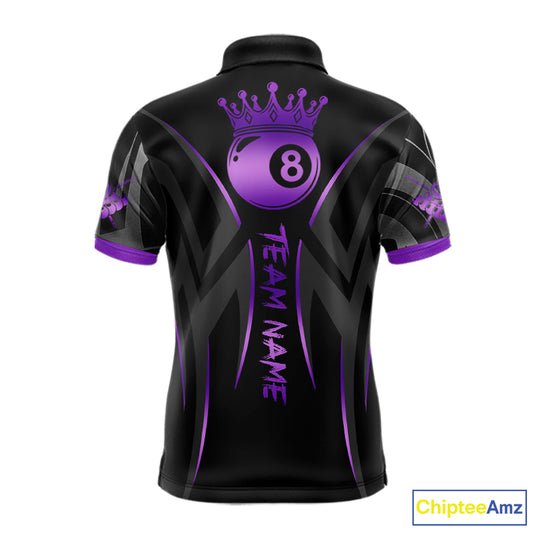 Black And Purple 8 Ball Crown Tribal Billiard Shirt For Men Custom Pool Team Jersey Polo & 1/4 Zip TDM5733