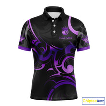 Load image into Gallery viewer, Black And Purple 8 Ball Crown Tribal Billiard Shirt For Men Custom Pool Team Jersey Polo &amp; 1/4 Zip TDM5733
