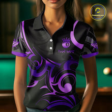 Load image into Gallery viewer, Black And Purple 8 Ball Crown Tribal Billiard Shirt For Women Custom Pool Team Jersey Polo &amp; 1/4 Zip TDM5733
