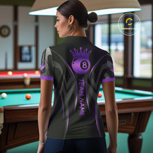 Load image into Gallery viewer, Black And Purple 8 Ball Crown Tribal Billiard Shirt For Women Custom Pool Team Jersey Polo &amp; 1/4 Zip TDM5733