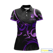 Load image into Gallery viewer, Black And Purple 8 Ball Crown Tribal Billiard Shirt For Women Custom Pool Team Jersey Polo &amp; 1/4 Zip TDM5733