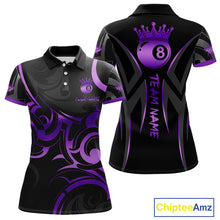 Load image into Gallery viewer, Black And Purple 8 Ball Crown Tribal Billiard Shirt For Women Custom Pool Team Jersey Polo &amp; 1/4 Zip TDM5733