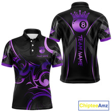 Load image into Gallery viewer, Black And Purple 8 Ball Crown Tribal Billiard Shirt For Men Custom Pool Team Jersey Polo &amp; 1/4 Zip TDM5733