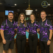 Load image into Gallery viewer, Black And Purple 8 Ball Crown Tribal Billiard Shirt For Men Custom Pool Team Jersey Polo &amp; 1/4 Zip TDM5733