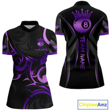 Load image into Gallery viewer, Black And Purple 8 Ball Crown Tribal Billiard Shirt For Women Custom Pool Team Jersey Polo &amp; 1/4 Zip TDM5733