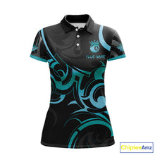 Load image into Gallery viewer, Black &amp; Turquoise 8 Ball Crown Tribal Billiard Shirt For Women Custom Pool Team Jersey Polo, 1/4 Zip TDM5734