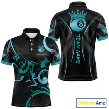 Load image into Gallery viewer, Black &amp; Turquoise 8 Ball Crown Tribal Billiard Shirt For Men Custom Pool Team Jersey Polo, 1/4 Zip TDM5734