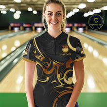 Load image into Gallery viewer, Black And Gold Custom Crown Tribal Bowling Shirt For Women, Bowling Team Jersey Polo &amp; 1/4 Zip TDM6086