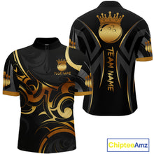 Load image into Gallery viewer, Black And Gold Custom Crown Tribal Bowling Shirt For Men, Bowling Team Jersey Polo &amp; 1/4 Zip TDM6086