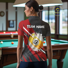 Load image into Gallery viewer, Black And Red 8 Ball &amp; 9 Ball Billiard Shirt For Women Custom Pool Jersey, Billiard Team Shirts TDM5019