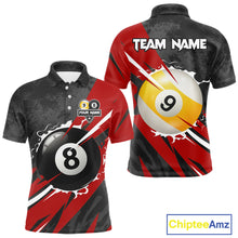 Load image into Gallery viewer, Black And Red 8 Ball &amp; 9 Ball Billiard Shirt For Men Custom Pool Jersey, Billiard Team Shirts TDM5019