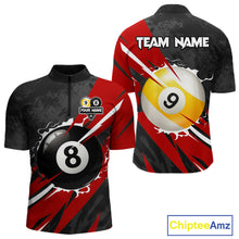 Load image into Gallery viewer, Black And Red 8 Ball &amp; 9 Ball Billiard Shirt For Men Custom Pool Jersey, Billiard Team Shirts TDM5019