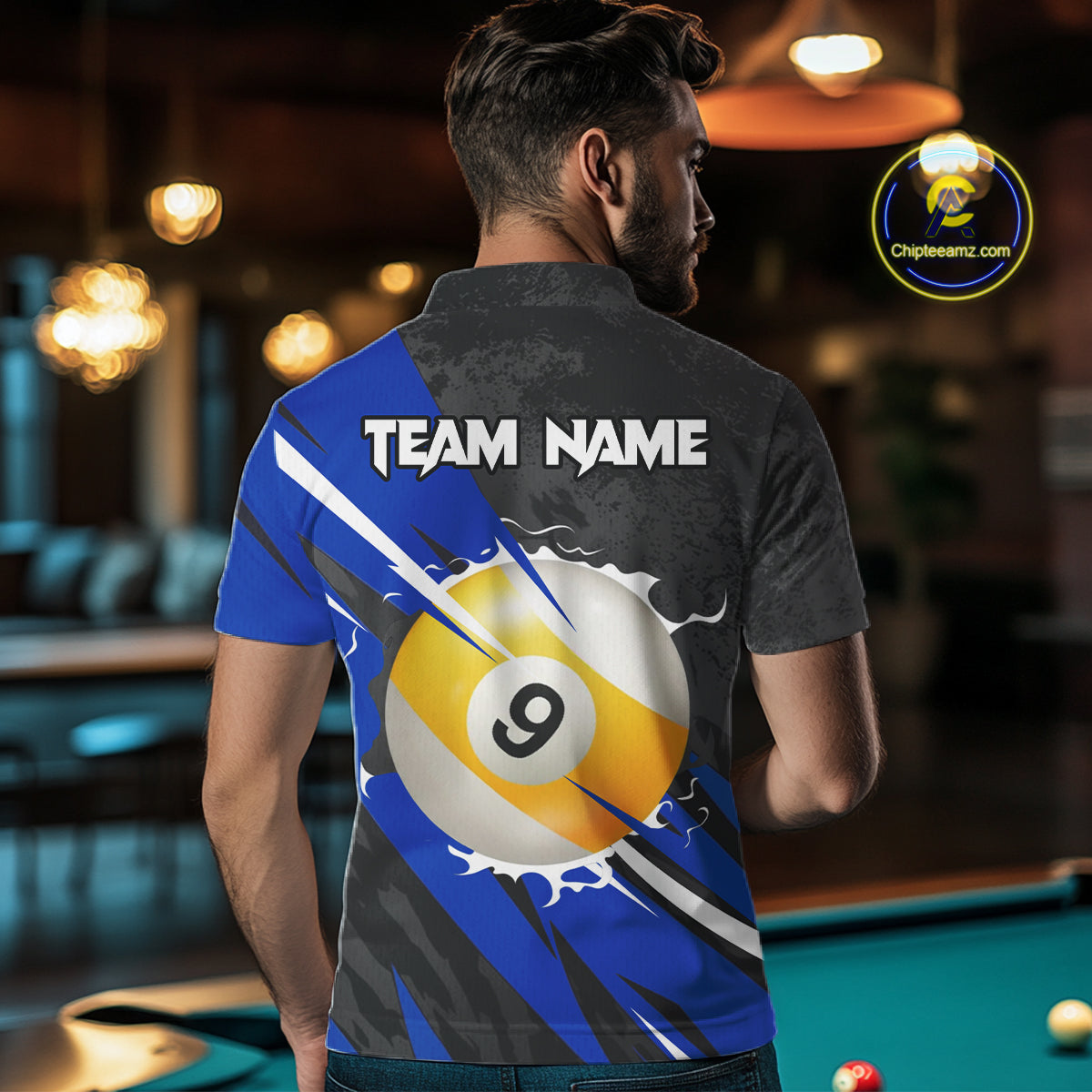 Black And Blue 8 Ball & 9 Ball Billiard Shirt For Men Custom Pool Jersey, Billiard Team Shirts TDM5020